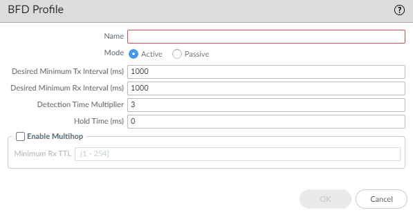 BFD Profile configuration window.